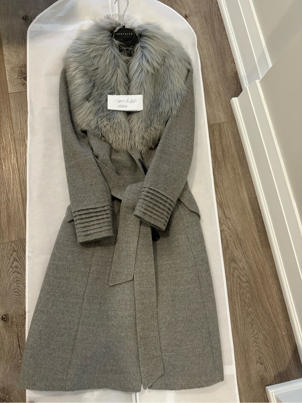 Sentaler Gray Wool Coat with real removable Fur Collar